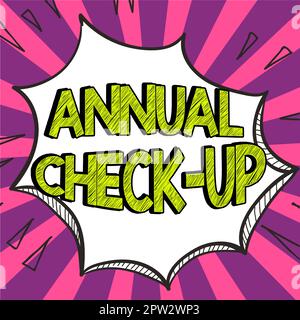 Textschild mit jährlicher Überprüfung, jährlicher Bewertung des Geschäftsansatzes und Prüfung des Gesundheitsstatus der Person Stockfoto