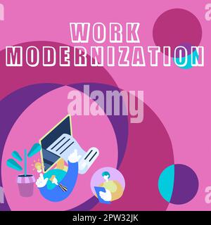 Schild mit Arbeitsmodernisierung, konzeptueller, fotoverändernder Produktservice und -Prozess, um neue Funktionen und Fähigkeiten einzubeziehen Stockfoto