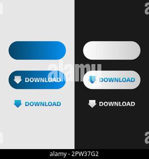 Weiße und blaue Download-Taste im Neomorphismus-Stil. Stock Vektor