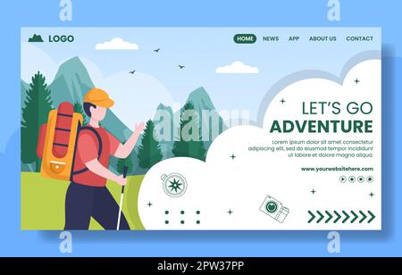 Naturabenteuer oder Urlaub Soziale Medien Landing Page Cartoon handgezeichnete Vorlagen Illustration Stock Vektor