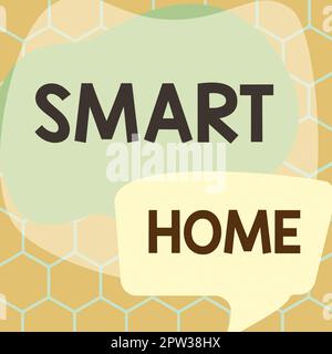 Konzeptunterschrift Smart Home, ein Wort, das über das Automatisierungssystem zur Steuerung der Beleuchtung von Klimaanlagen-Unterhaltungssystemen geschrieben wurde Stockfoto