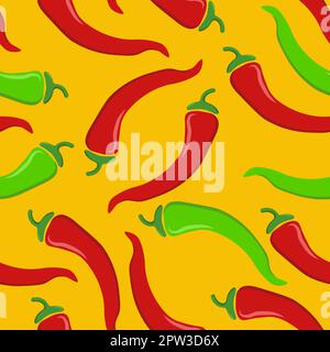 Chili mit nahtlosem Muster auf gelbem Hintergrund Stock Vektor