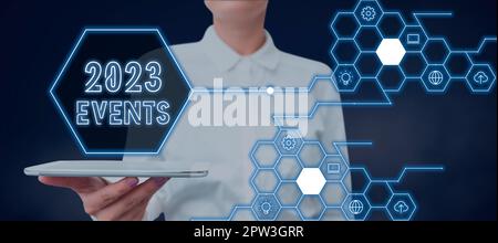 Text zeigt Inspiration 2023 Veranstaltungen, Wort geschrieben auf Neujahrsfeiern Zeitplan Kalender wichtige Veranstaltungsplanung Stockfoto