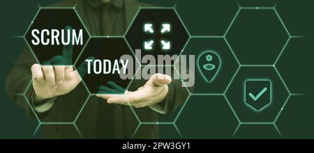 Text mit Inspiration Scrum, Konzept, das Handschrift im Unterschied zu gedruckten Figuren des Spiels bedeutet Stockfoto