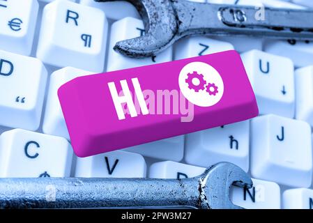 Schild mit der Bedeutung „Hallo“, die als Begrüßung oder als Beginn eines Telefongesprächs verwendet wird Begrüßen Sie jemanden Stockfoto