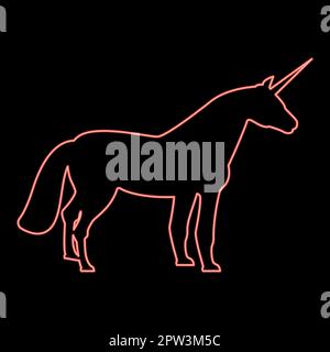 Neon-Einhorn-Rot-Farbvektor-Illustration flacher Bildstil Stock Vektor