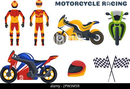 Motorrad Racing Championship auf der Rennstrecke Illustration mit Racer Riding Motor für Landing Page in Flat Cartoon handgezeichneten Vorlagen Stock Vektor