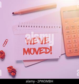 Konzeptionelle Darstellung We'Ve Umzug, Geschäftsübersicht wird von einem anderen Ort desselben oder eines anderen Landes leben Stockfoto