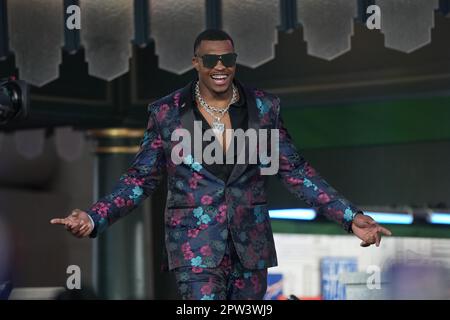 Las Vegas Raiders Tyree Wilson posiert auf der Bühne während des NFL Draft 2023 Thursday Day 1 am 27. April 2023 in der Union Station in Kansas City, MO. (Max Siker / Bild von Sport) Stockfoto