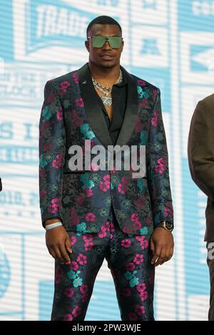 Las Vegas Raiders Tyree Wilson posiert auf der Bühne während des NFL Draft 2023 Thursday Day 1 am 27. April 2023 in der Union Station in Kansas City, MO. (Max Siker / Bild von Sport) Stockfoto