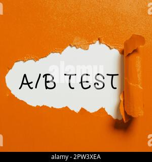 Schild mit A-nach-B-Test, Wort für einfachen kurzen Fragebogen Forschungsexperiment Query Survey Stockfoto