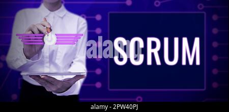 Text mit Inspiration Scrum, Konzept, das Handschrift im Unterschied zu gedruckten Figuren des Spiels bedeutet Stockfoto