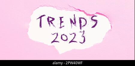 Textüberschrift präsentiert Trends 2023, Konzeptfoto kommende Jahr Vorherrschende Tendenz Online weithin diskutiert Stockfoto