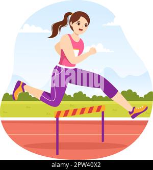 Athlete Run Hürde Long Jump Sportman Game Illustration in Obstacle Running für Webbanner oder Landing Page in Flat Cartoon Hand Drawn Templates Stock Vektor