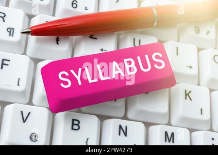 Inspiration mit Zeichen Syllabus, Wort für eine Zusammenfassung eines Diskurses, einer Abhandlung oder eines Prüfungsbedarfs Stockfoto