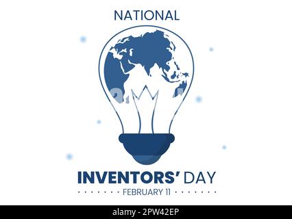 National Inventors Day am 11. Februar feiert Genius Innovation an Honor Creator of Science in Flat Cartoon Hand Drawn Template Illustration Stockfoto