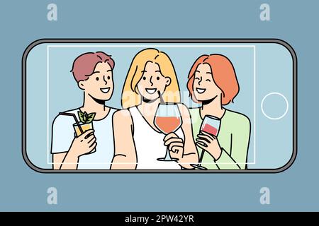 Lächelnder Freund macht Selfie auf dem Handy Stock Vektor