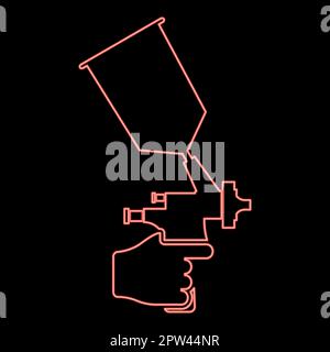 Neon-Sprühpistole in der Hand halten Sprühgerät mit Arm Werkzeug Zerstäuber Pulverisierer rot Vektor Abbildung flach Stock Vektor
