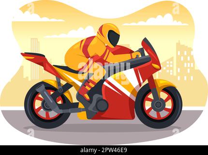 Motorrad Racing Championship auf der Rennstrecke Illustration mit Racer Riding Motor für Landing Page in Flat Cartoon handgezeichneten Vorlagen Stock Vektor