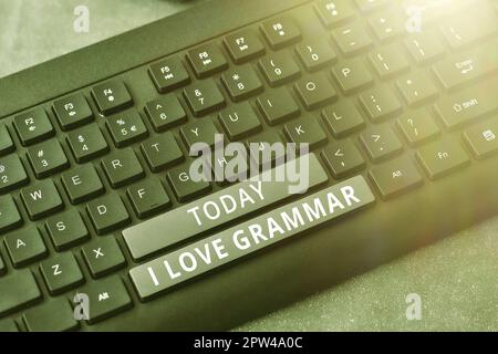 Konzeptuelle Bildunterschrift I Love Grammar, Business Overview Akt der Bewunderung des Systems und der Struktur der Sprache Stockfoto