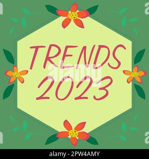 Textüberschrift präsentiert Trends 2023, Konzept Bedeutung kommende Jahr Vorherrschende Tendenz Online weithin diskutiert Stockfoto