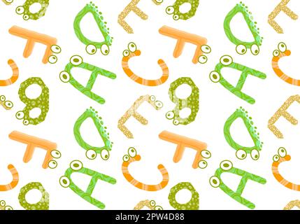 Zeichentrickfilm englische Buchstaben nahtlose Monster mit Augenmuster für Kinderbekleidung und Accessoires, Bettwäsche und Stoffe und Kindergarten-Tex Stockfoto