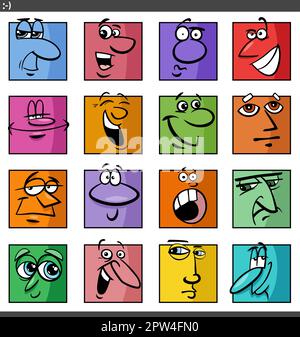 Comic-Gesichter und Ausdrücke Zeichentrickset Stock Vektor