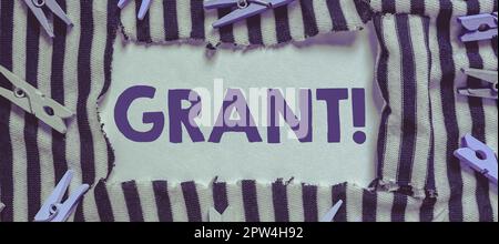 Conceptual Display Grant, Business Showcase Geld von einer Organisation oder Regierung für einen Zweck Stipendium gegeben Stockfoto
