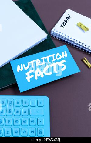 Text zeigt Inspiration Nährwert Fakten, Internetkonzept Detaillierte Informationen zu einem Lebensmittel sind Nährstoffgehalt Stockfoto