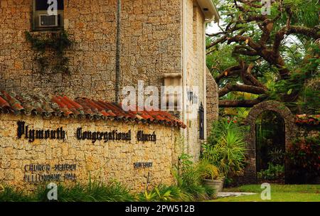 Die Plymouth Congregational Church in Coconut Grove, Florida, wurde unter Verwendung lokaler Korallen als Baumaterial errichtet Stockfoto