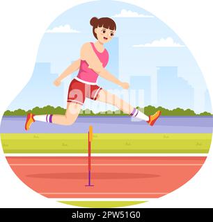 Athlete Run Hürde Long Jump Sportman Game Illustration in Obstacle Running für Webbanner oder Landing Page in Flat Cartoon Hand Drawn Templates Stock Vektor