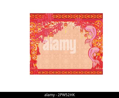 Japanische koi vintage Frame, Chinese New Year Karte Stock Vektor