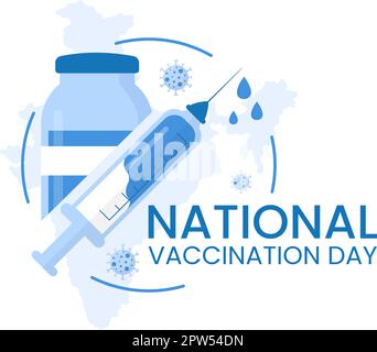 Nationaler Impftag am 16. März Illustration mit Impfspritze für starke Immunität in flachem Cartoon Hand Drawn to Landing Page Template Stock Vektor