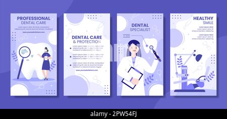 Zahnpflege und Klinik Soziale Mediengeschichten flache Cartoon handgezeichnete Vorlagen Illustration Stock Vektor