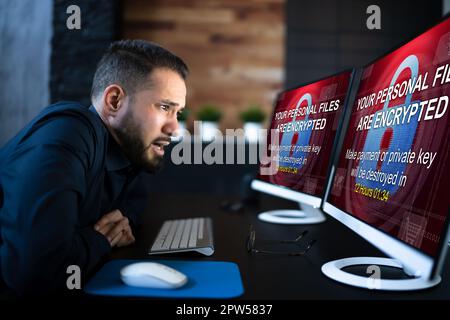 Ransomware Malware Cyber-Angriff Auf Business-Computer Stockfoto