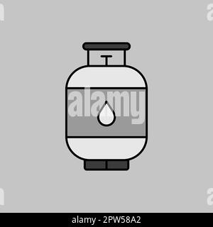 Propangaszylinder-Vektor-Graustufensymbol. Barbecue- und bbq-Grill-Schild. Diagrammsymbol für Design von Kochwebsite und Apps, Logo, App, UI Stockfoto
