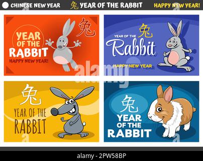 Chinesisches Neujahrsdesign mit fröhlichen Kaninchen Stock Vektor