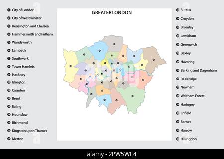 Verwaltungskarte des Großraums London, Vereinigtes Königreich Stock Vektor