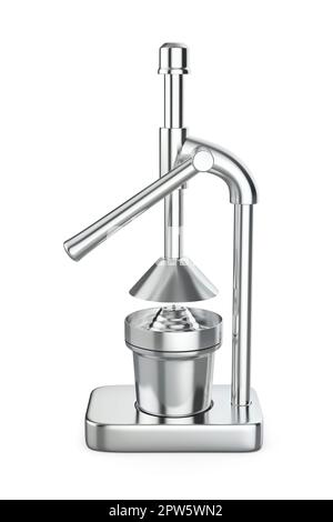 Seitenansicht des silbernen Zitrussafters auf weißem Hintergrund Stockfoto