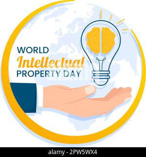 Illustration zum Welttag des geistigen Eigentums mit Kreativität und einer Idee für Webbanner oder Landing-Page in flachen, handgezeichneten Cartoon-Vorlagen Stock Vektor