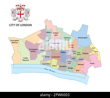 Verwaltungskarte der Stadt London mit Wappen Stock Vektor