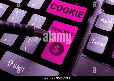 Text, der Inspiration Cookie Tracking zeigt, Wort, das auf Daten geschrieben wird, die in den Benutzern gespeichert sind, ist Computer für Website, die besucht wird Stockfoto