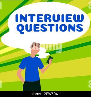Inspiration zeigt, wie Sie Fragen zum Vorstellungsgespräch unterzeichnen, Geschäftsansatz typisches Thema ist während eines Vorstellungsgesprächs Fragen stellen oder nachfragen Stockfoto