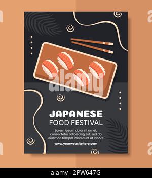 Japanisches Sushi oder asiatisches Essen Poster flache Cartoon handgezeichnete Vorlagen Illustration Stock Vektor