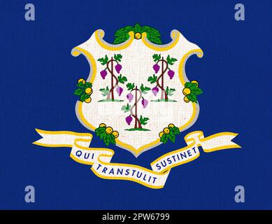 Flagge des US-Bundesstaates Connecticut. Flaggen der US-Bundesstaaten Fabric Flag Connecticut. Symbol von Connecticut. Amerikanischer Staat. Gewebestruktur, Zustandssym Stockfoto