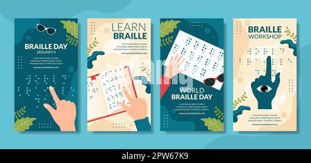 World Braille Day Social Media Stories Flat Cartoon Handgezeichnete Vorlagen Illustration Stockfoto