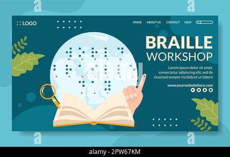 World Braille Day Social Media Landing Page Flat Cartoon Handgezeichnete Vorlagen Illustration Stockfoto