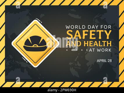 Welttag der Sicherheit und Gesundheit am Arbeitsplatz am 28. April Illustration mit Mechanic Tool in Flat Cartoon Hand gezeichnet für Web-Banner oder Landing-Page-Vorlage Stock Vektor