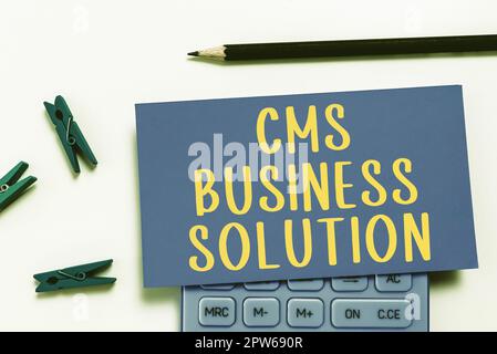 Handschriftlicher Text CMS Business Solution, Word für Softwareanwendungen zur Erstellung und Verwaltung von Websites Stockfoto