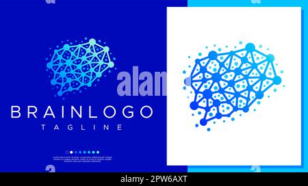 Pixel Brain Logo-Designvorlage. Netzwerk-Gehirn-Logo-Vektor. Stock Vektor